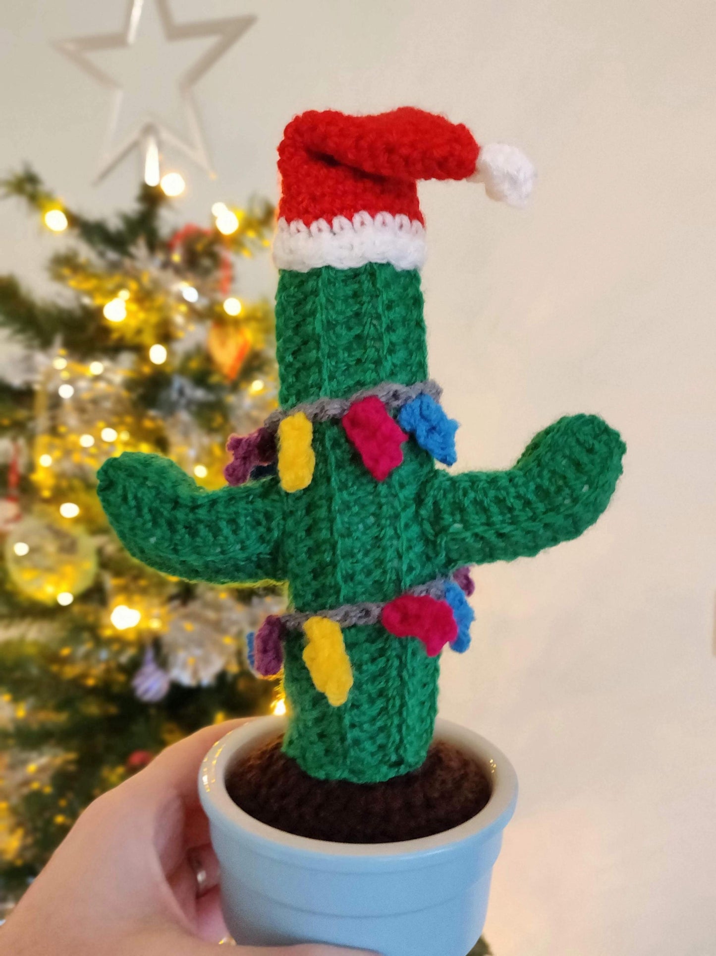 Crochet Christmas Tree Ornament: Mini Green Fir with Rainbow Lights