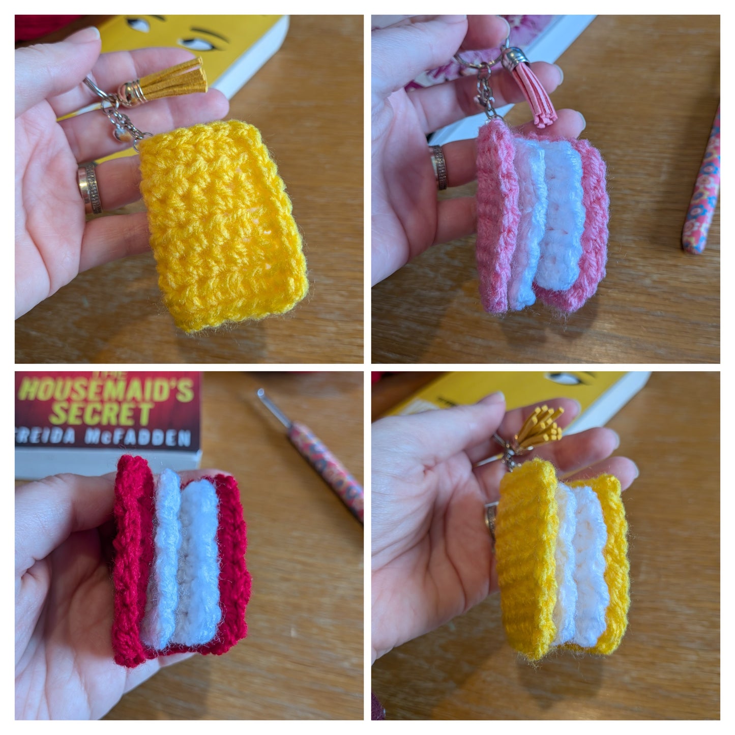 Crochet book bag charm, Book Lover Keychain