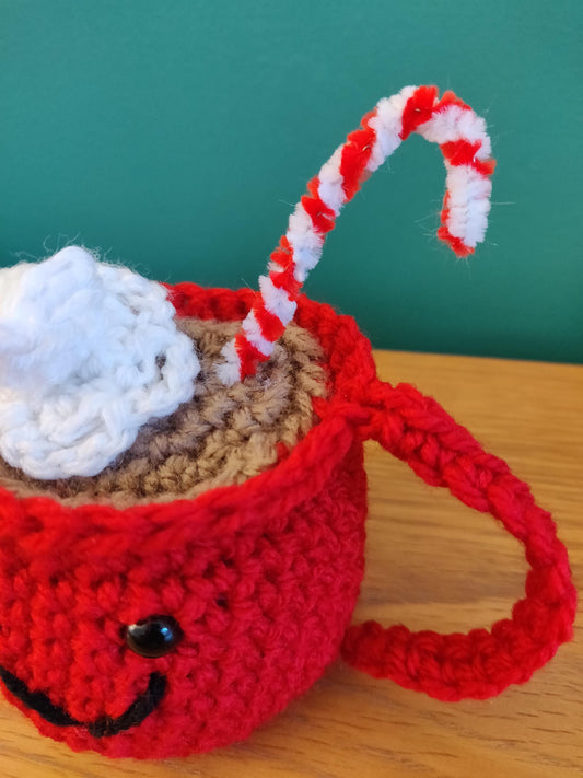 Crochet Hot Chocolate Mug, Hot Cocoa Station Decorations, Christmas Tree Decor, Chocolate Lovers Gift, Christmas Shelf Sitter Mug Ornament
