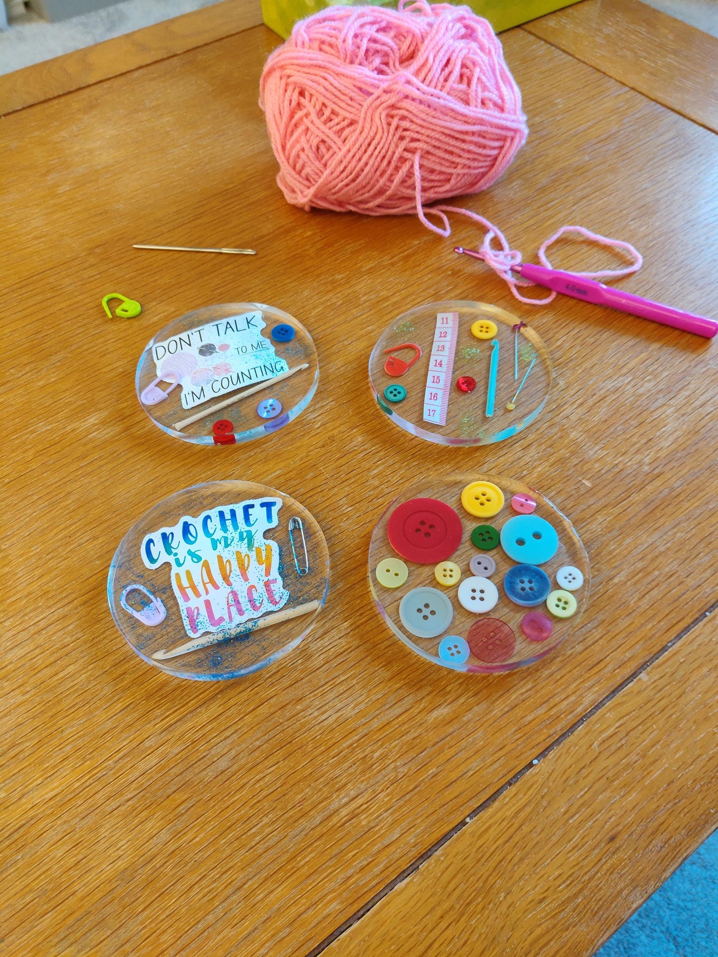 Crochet Lover Coaster, Don't Talk to me I'm Counting, Craft Room Decor, Resin Paperweight, Unique Fun Gift for Crocheter, Knitting, Sewer
