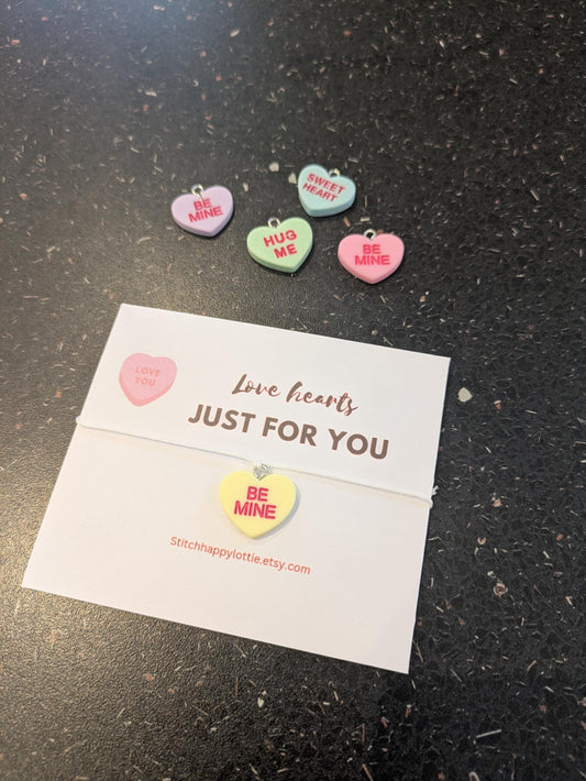 Candy Heart Bracelet, Be Mine Gift for Birthday, Anniversary, Wedding or Valentines Day, Pastel Heart Keepsake Jewellery, Hug Me Charm