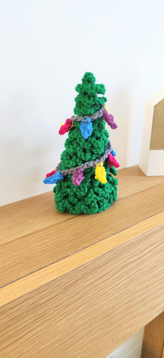 Crochet Christmas Tree Ornament: Mini Green Fir with Rainbow Lights
