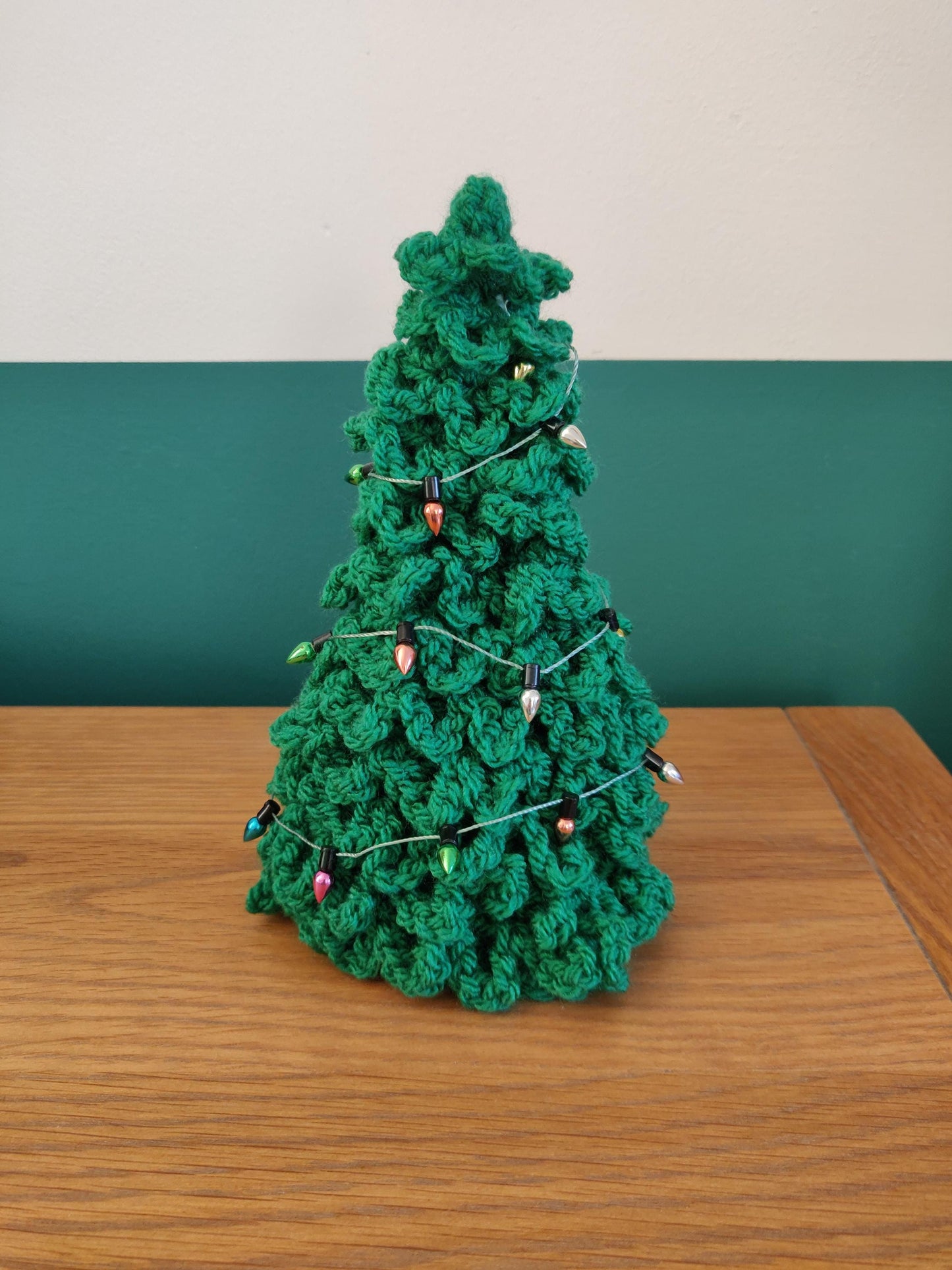 Christmas Tree Bottle Topper, Champagne Bottle Cover, Mini Xmas Tree, Crochet Tree with Colourful Mini Light Bulbs, Secret Santa Gift