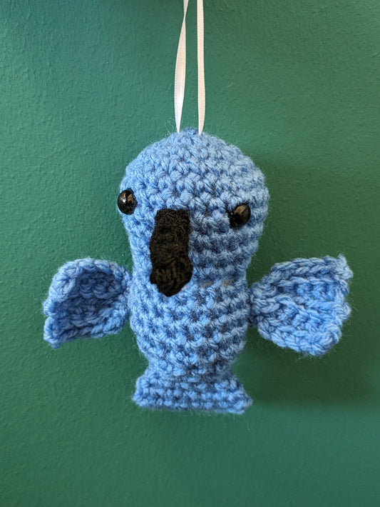 Crochet Hummingbird Car Mirror Ornament: Blue Bird Hanging Decoration