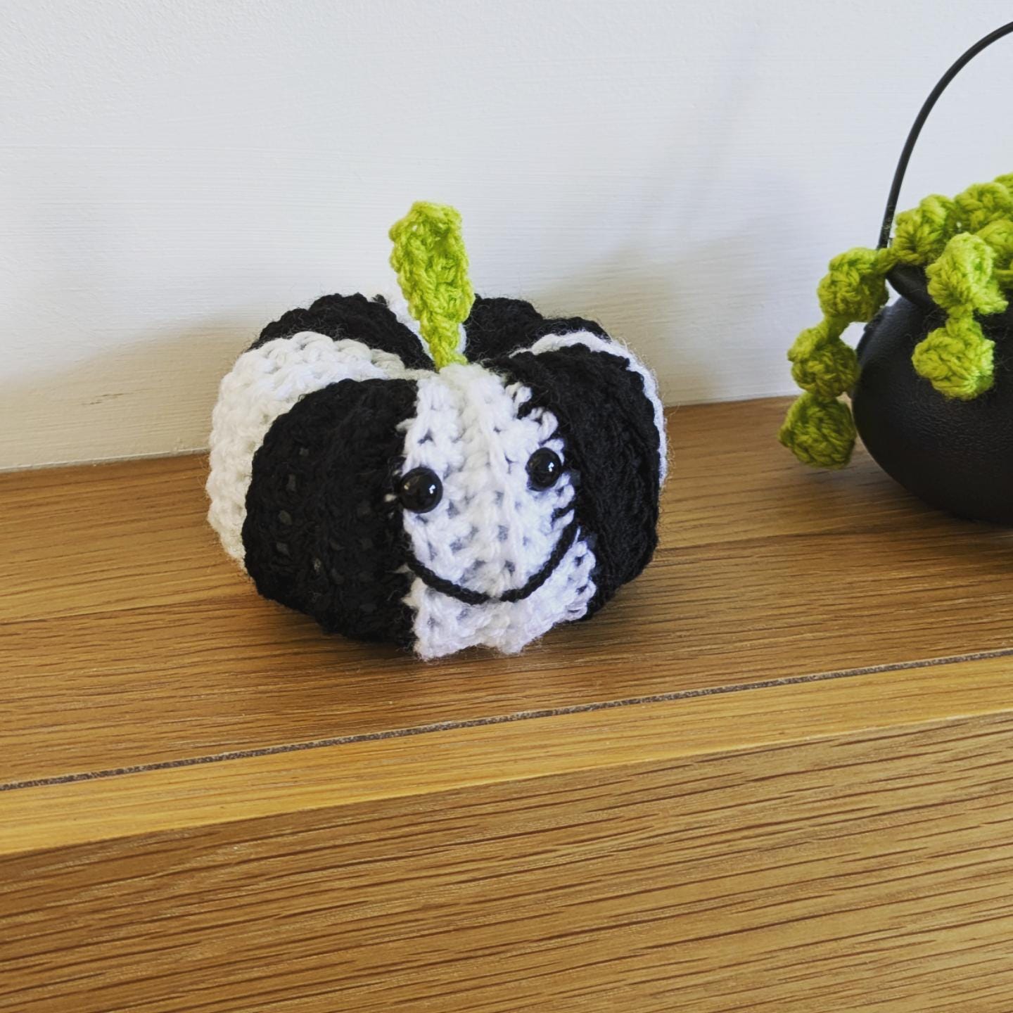Striped Black and White Pumpkin, Beetlejuice Inspired Halloween Decoration, Gothic Decor, Neon Green Gift, Crochet Pumpkin, Tiered Tray