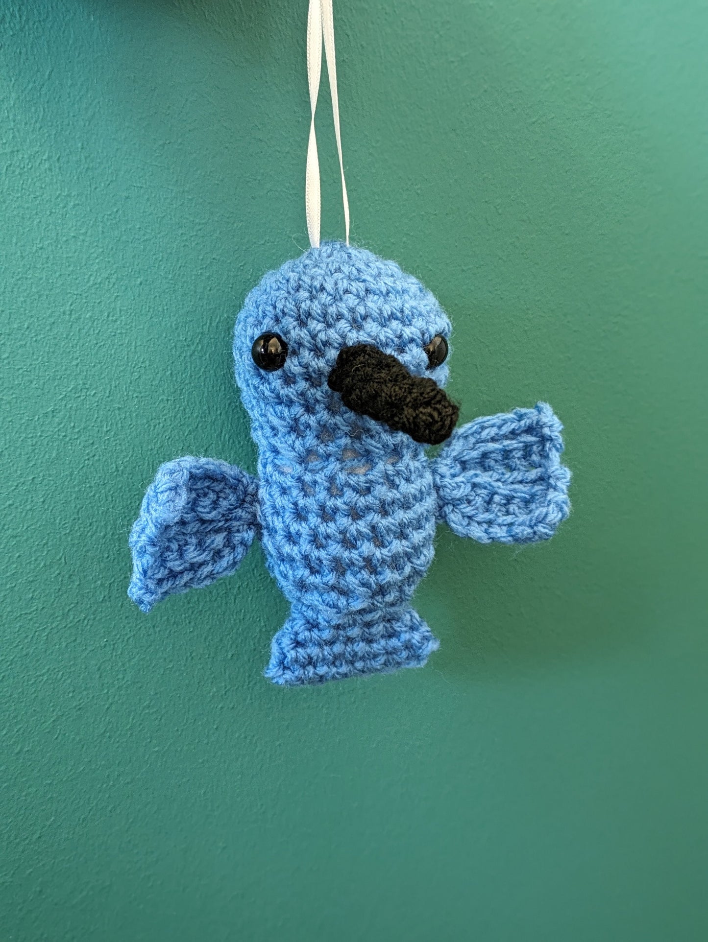 Crochet Hummingbird Car Mirror Ornament: Blue Bird Hanging Decoration