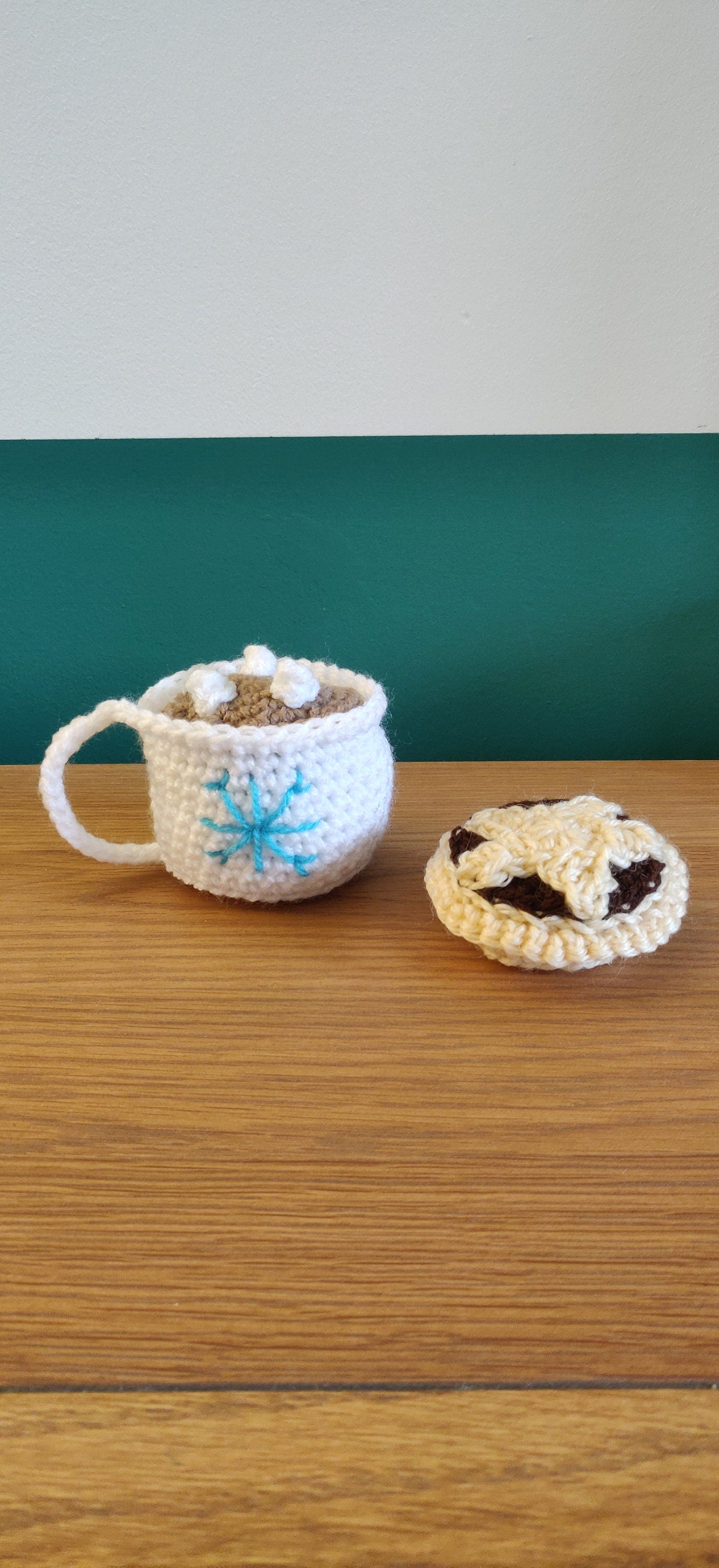 Crochet Mince Pie and Hot Chocolate Christmas Ornaments, Set of Two