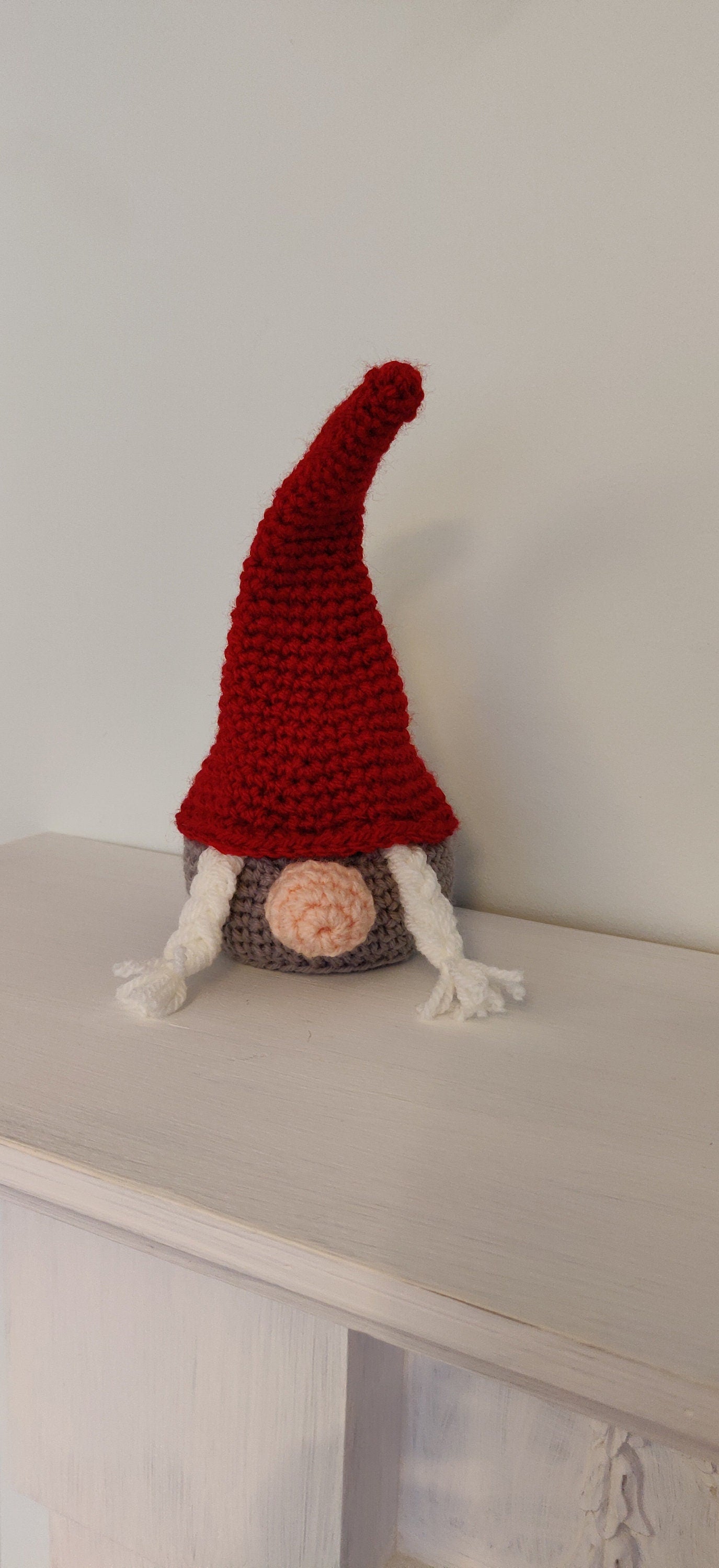 Crochet Female Gnome, Christmas Gnome Decoration, Crochet Red and Gray Gnome, Female Gnome Toy, Crochet Gonk Toy, Crochet Christmas Decor