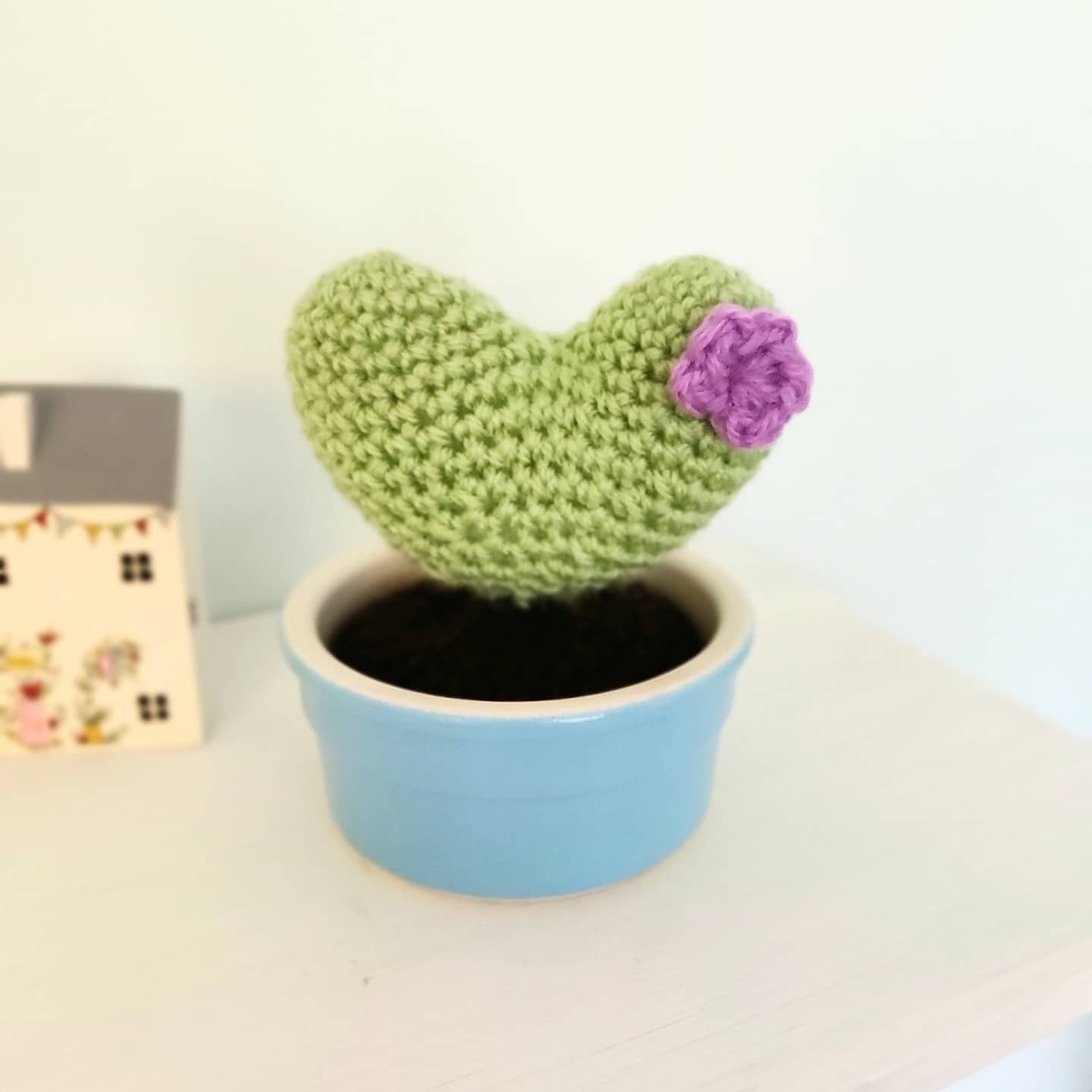 Artificial Plant in Pot, Crochet Heart Cactus in Blue Pot, Artificial House Plant, Fake Plant in Pot, Plant Gift, Crochet Plant, Cactus Gift