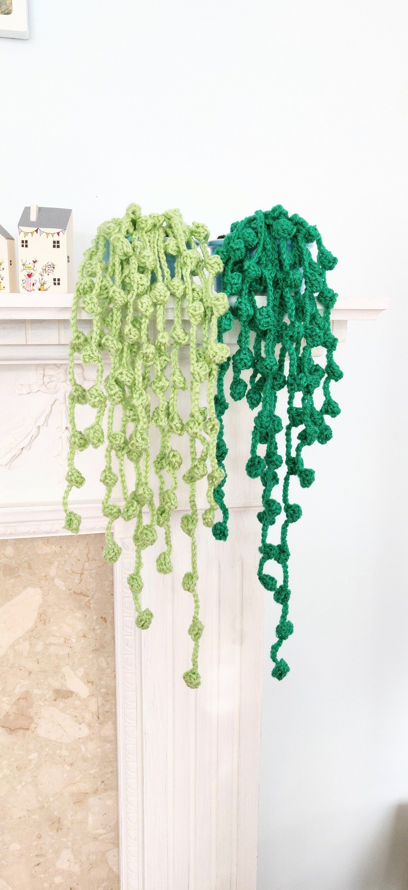 Crochet String of Pearl Plant, Crochet Artificial Plant, Dark Green House Plant, Trailing Houseplant, Plant Gift, Fake Plant in Pot