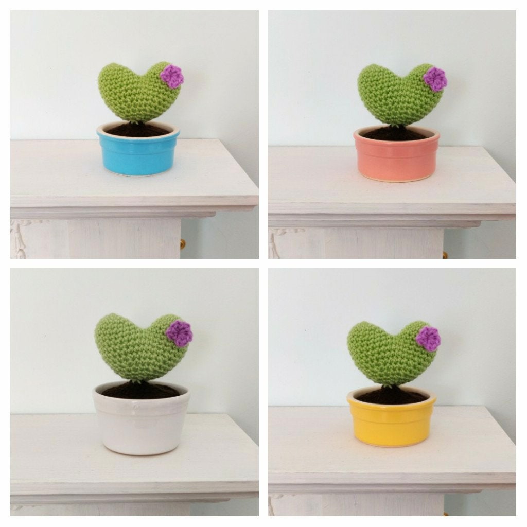 Crochet Heart Cactus in Pink Pot, Gift for Birthday or Anniversary, Unique Valentines Gift for Her, Heart Cactus Gift for Wife, Girlfriend