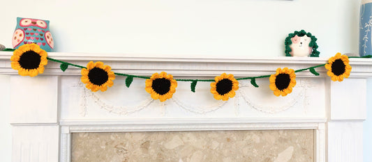 Crochet Sunflower Garland: Yellow Flower Bunting, Summer Decor