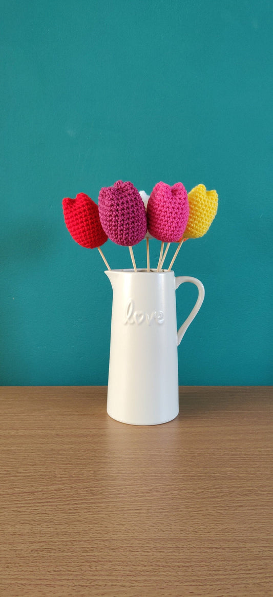 Crochet Tulips Bouquet, Crochet Flower, Rainbow Crochet Flowers, Forever Flowers, Tulip Gift for Mom Handmade Flowers, Birthday Gift for Her