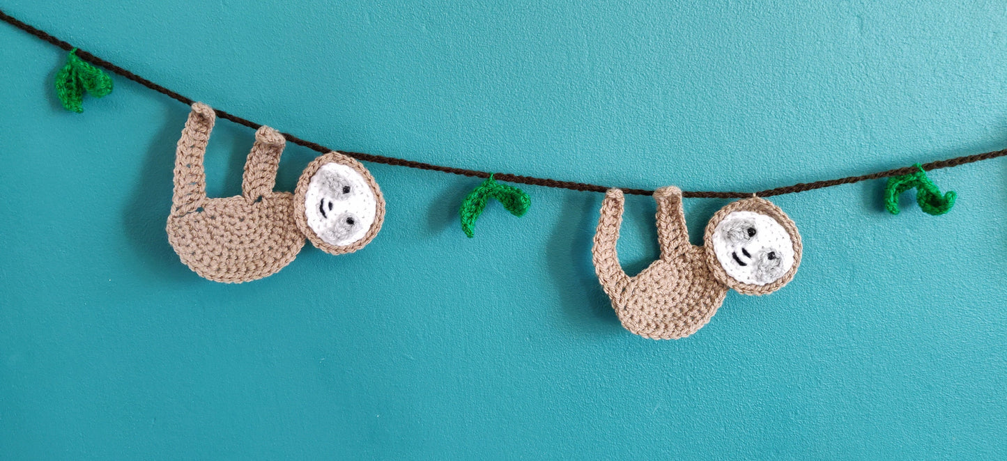 Crochet Sloth Bunting, Sloth Gift, Sloth Birthday Decoration, Sloth Gifts for Her, Sloth Garland, Sloth Life, Sloth Theme Decorations