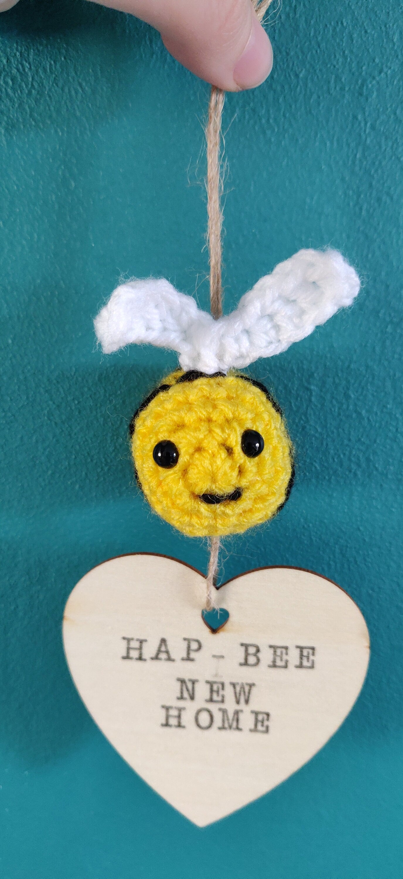 Crochet Bumblebee New Home Wooden Sign, Hap-Bee Wall Plaque