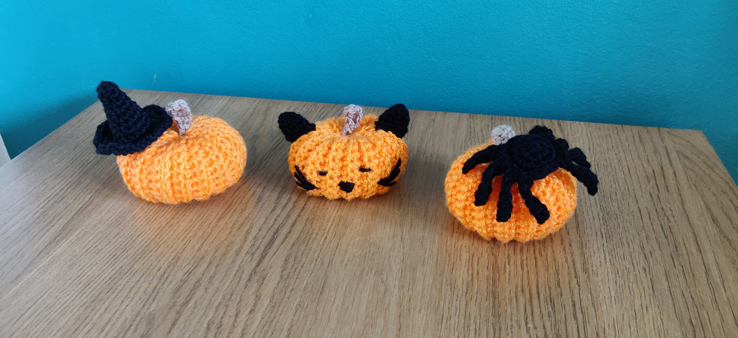 Crochet Halloween Pumpkin Set, Cat, Witch, Spider Decorations