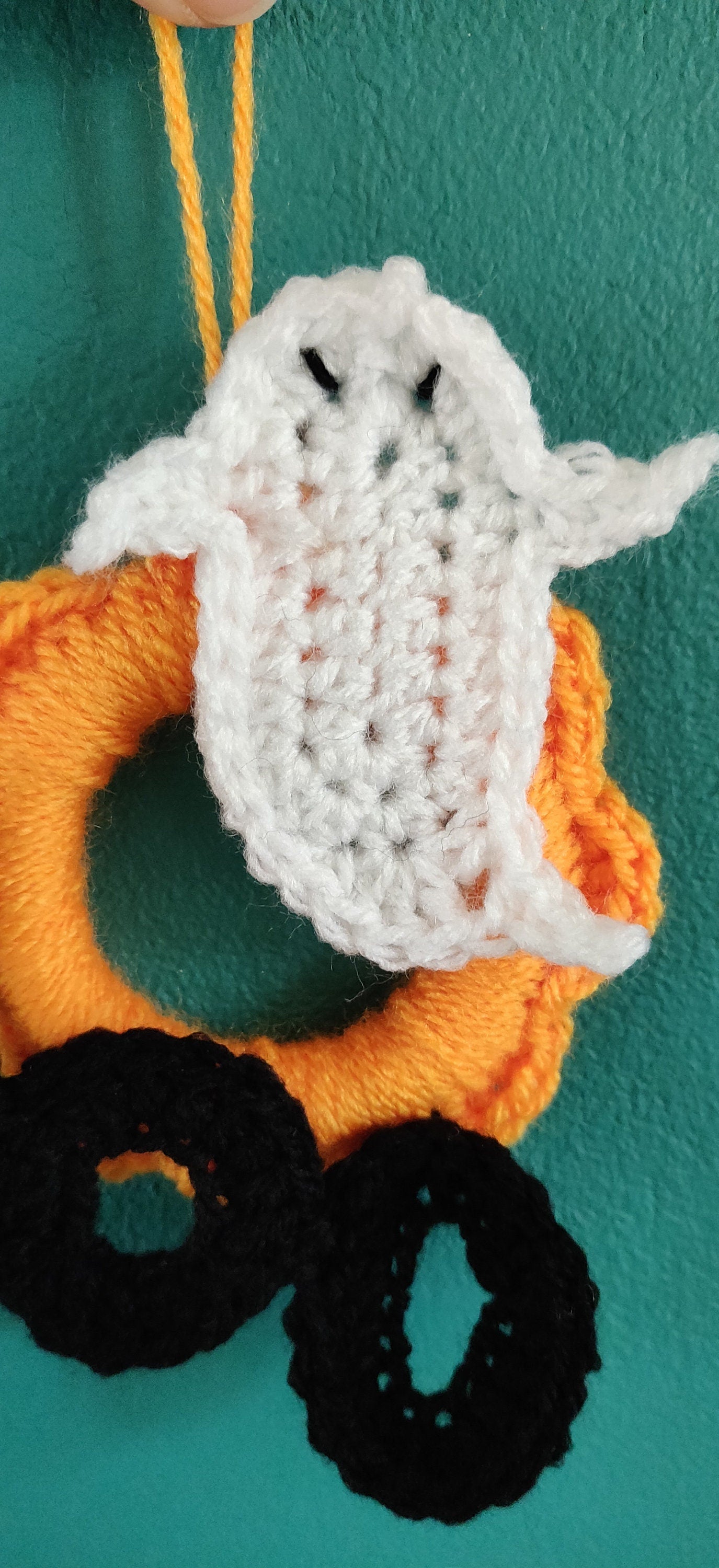 Halloween Mini Wreath, Spooky Ghost Decoration, Boo Decoration, Halloween Wall Hanging, Orange Halloween Wreath, Orange and Black Decoration