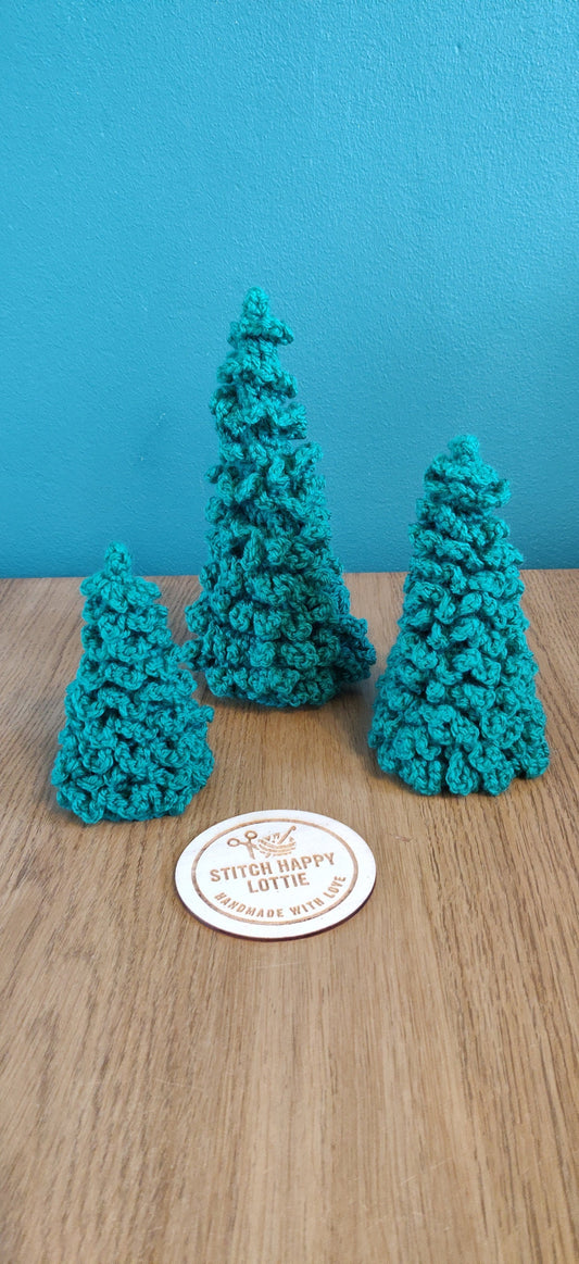 Crochet Christmas Tree Set, Mini Green Ornaments, Table Decor