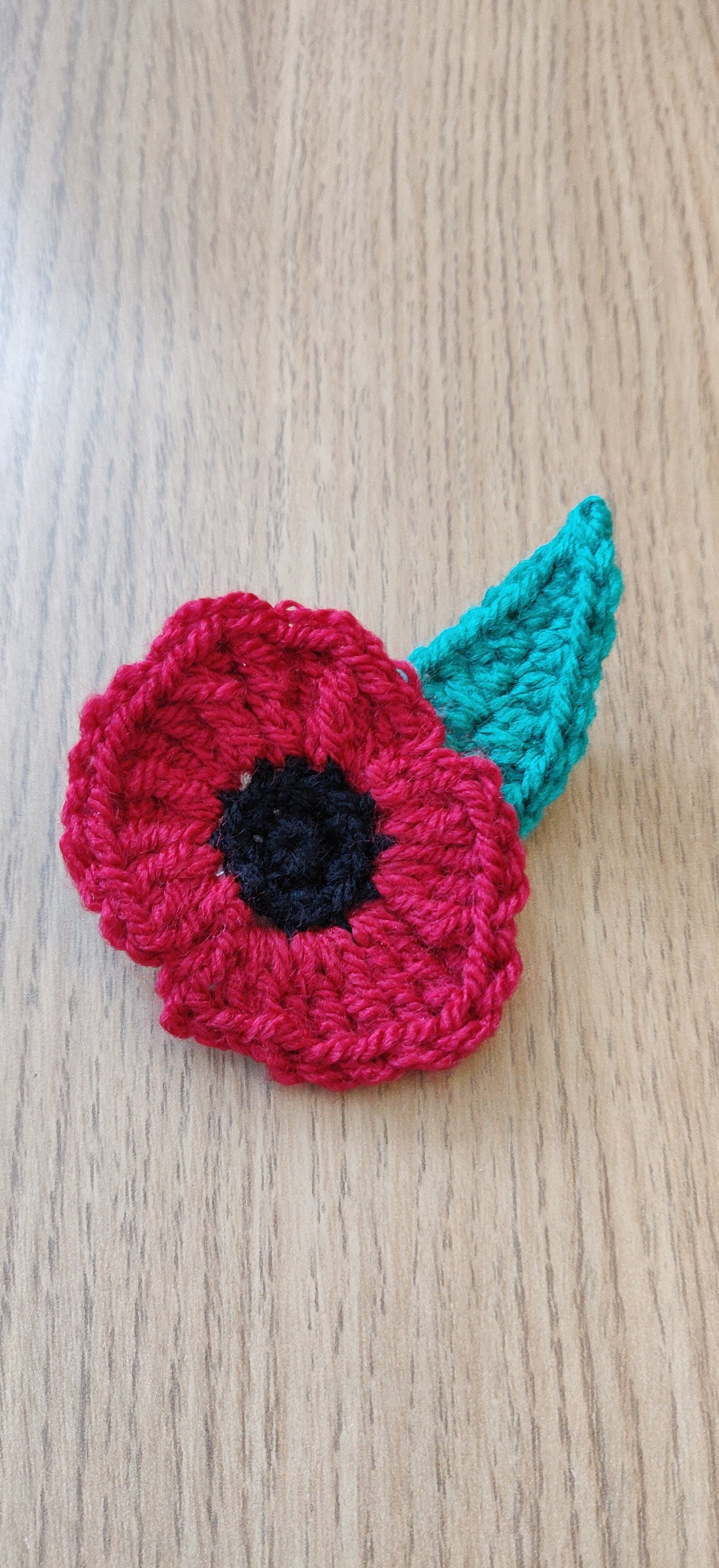 Crochet Poppy Brooch: Remembrance Day Poppy Pin, Charity Gift