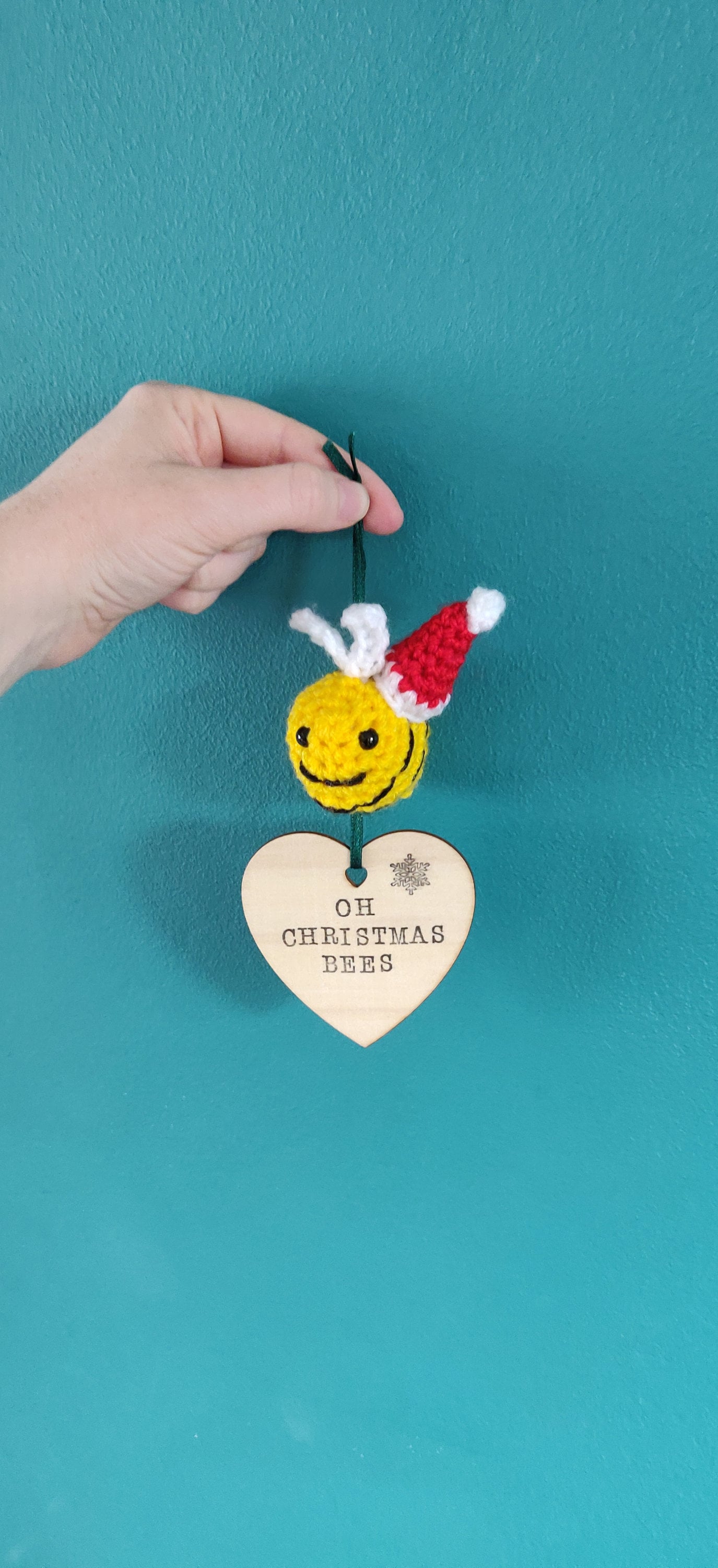 Crocheted Christmas Bee Ornament with Santa Hat