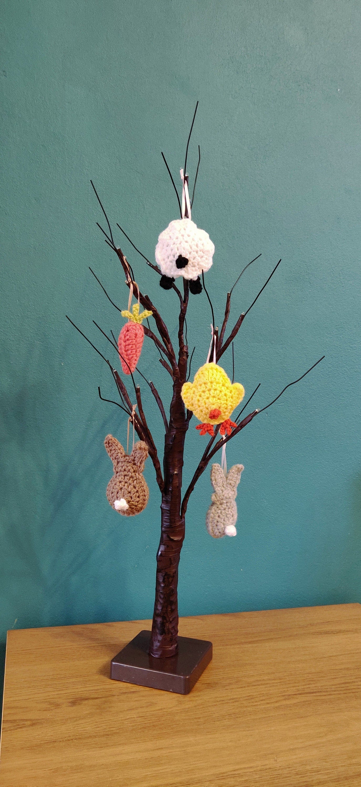 Set of Three Easter Tree Decorations, Easter Bunny, Easter Gift, Easter Chick Crochet, Spring Decor, Easter Tree Ornament, Easter Garland