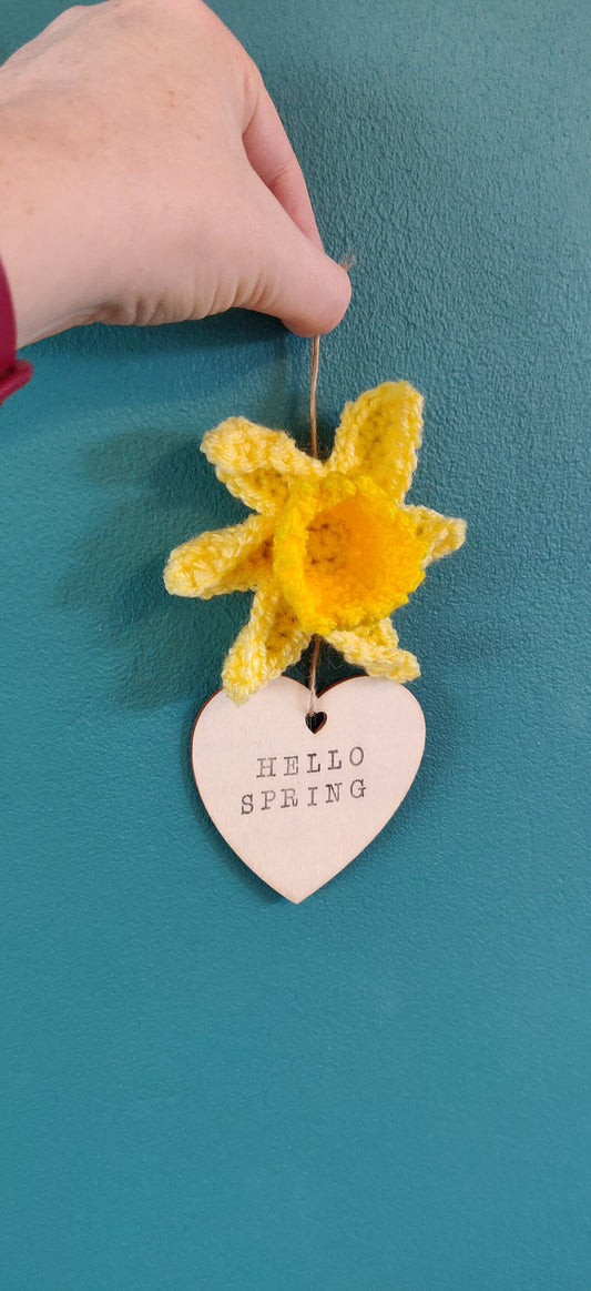 Hello Spring Sign, Spring Decorations, Hello Spring Door Hanger, Door Sign, Daffodil Gift, Daffodil Art, Easter Door Decoration, Easter Sign
