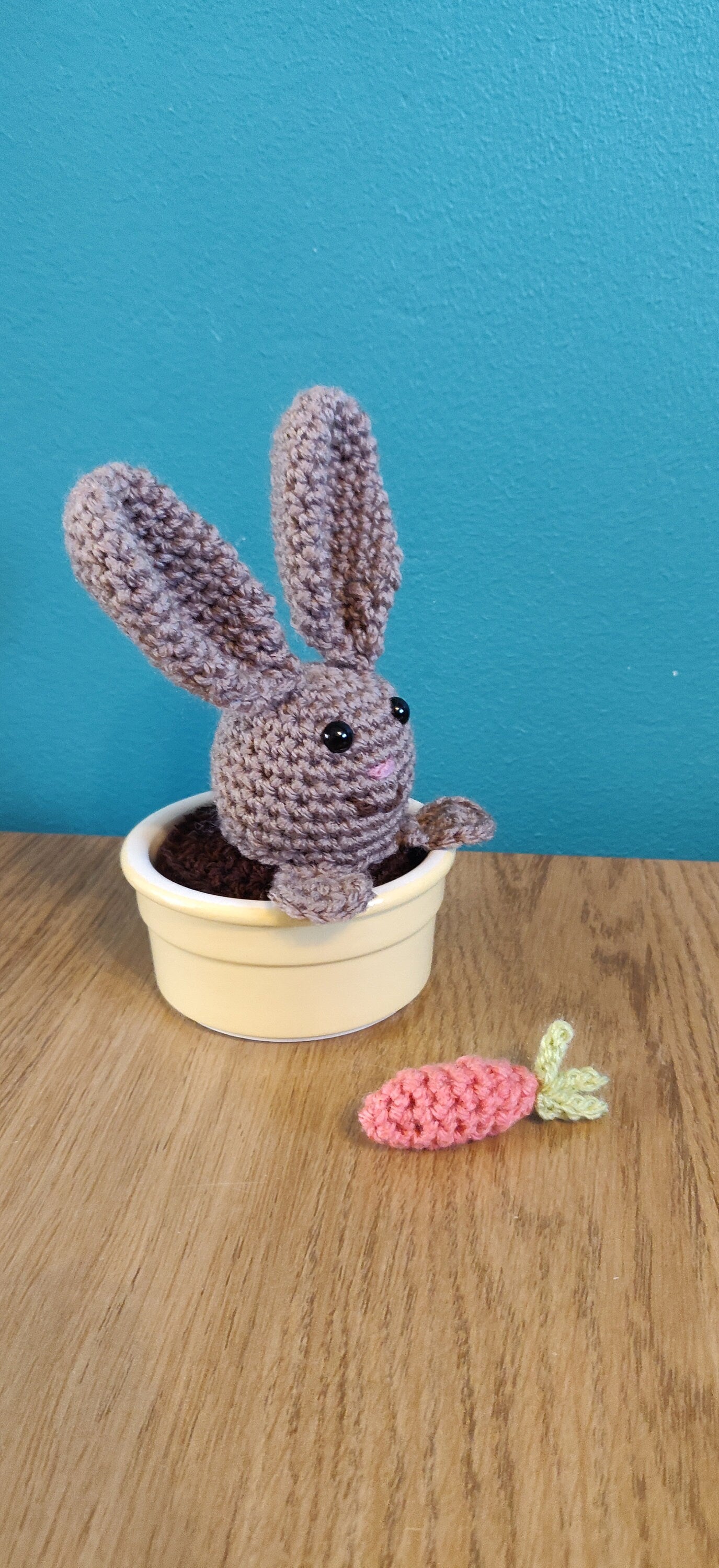 Spring Bunny in Plant Pot, Easter Decorations, Crochet Bunny, Easter Bunny with Carrot, Easter Gift, Spring Plant, Easter Bunny Ornament