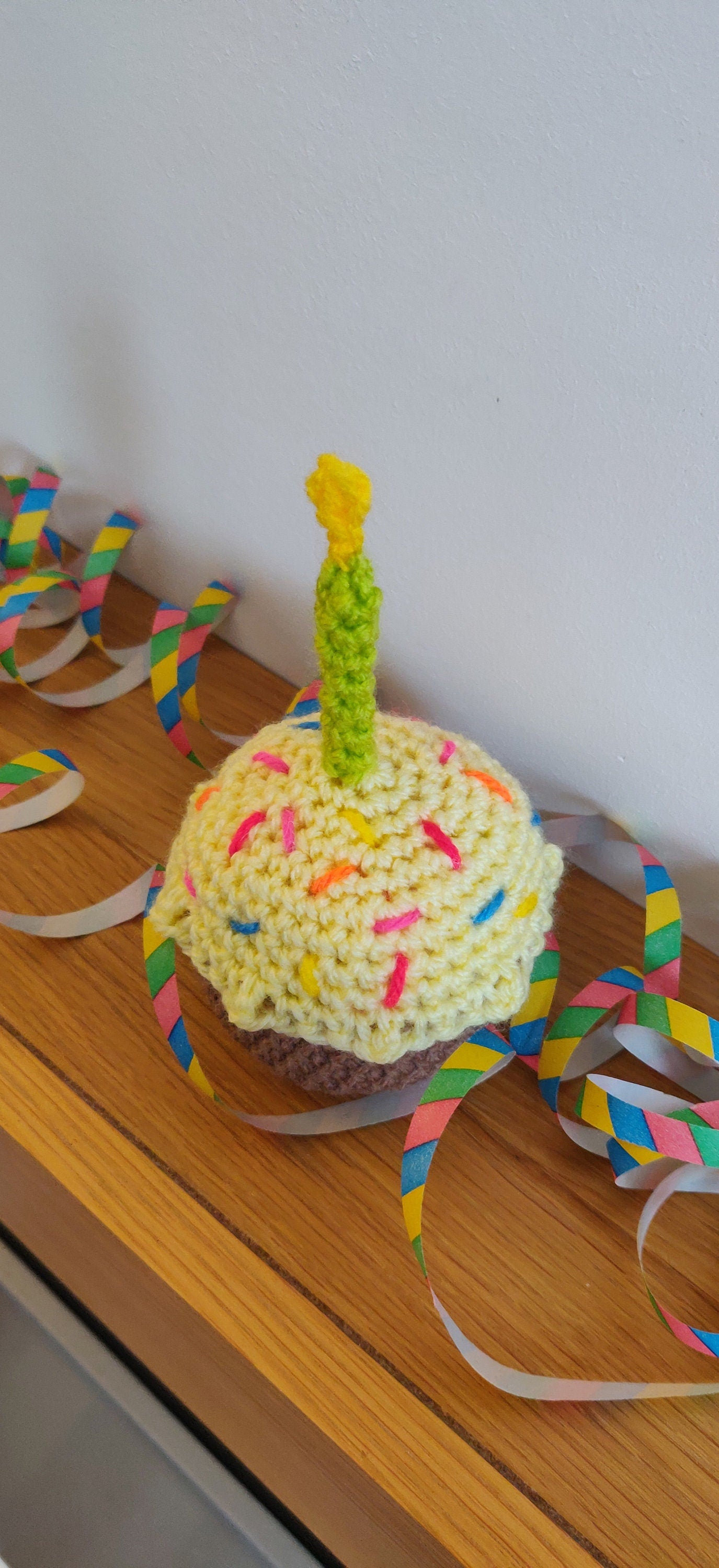 Birthday Cupcake, Happy Birthday Cake With Candle, Cake Prop, Crochet Cake, Fake Cupcake, Artificial Cake Decor, First Birthday Keepsake