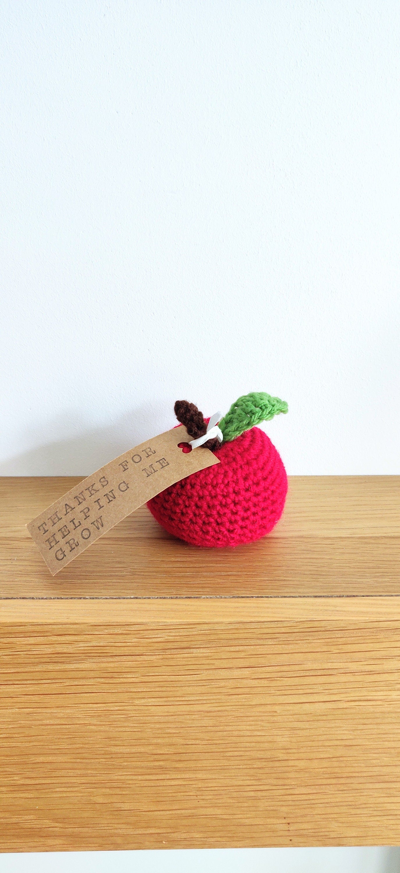 Apple Teacher Gift, End of Term Present, Crochet Apple, Personalised Teacher Appreciation, Green Apple Prop, Thank you for Helping me Grow