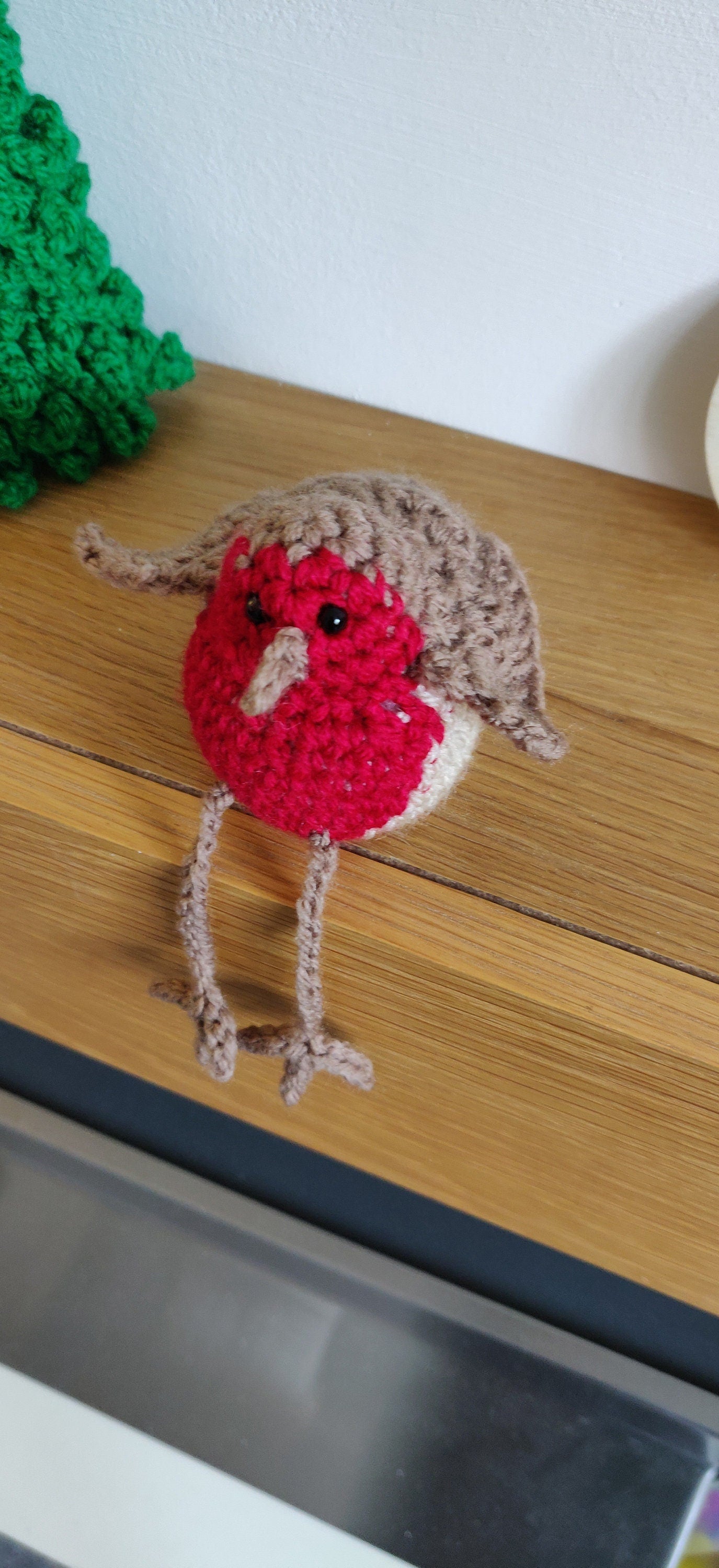 Crochet Robin Shelf Sitter, Christmas Bird Ornament