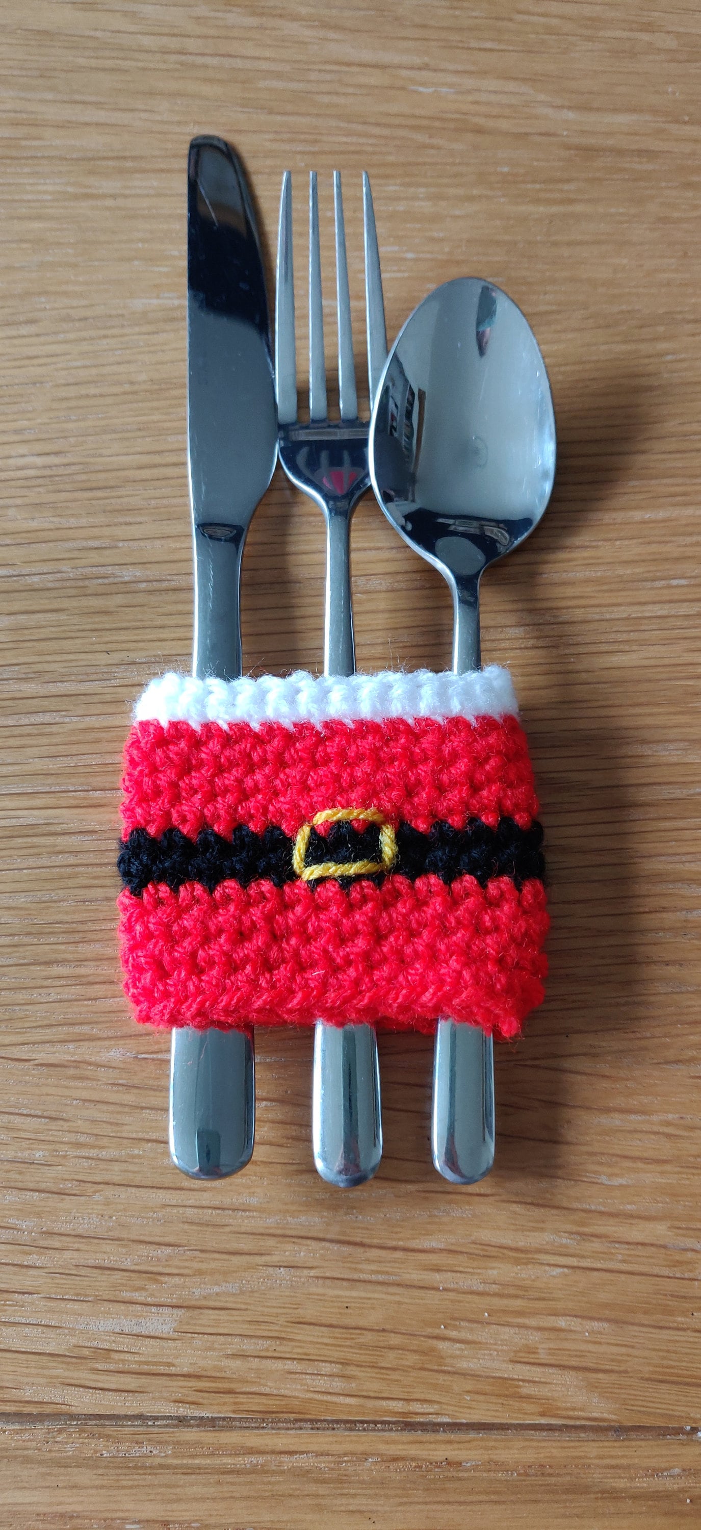 Crocheted Santa Cutlery Holders: Christmas Table Napkin Rings (Pair)