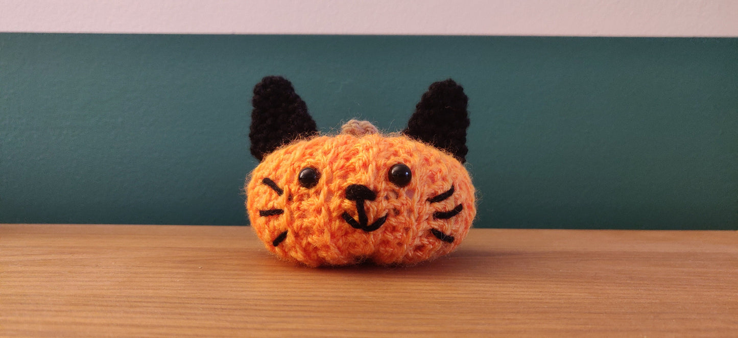 Crochet Black Cat Pumpkin, Halloween Decoration