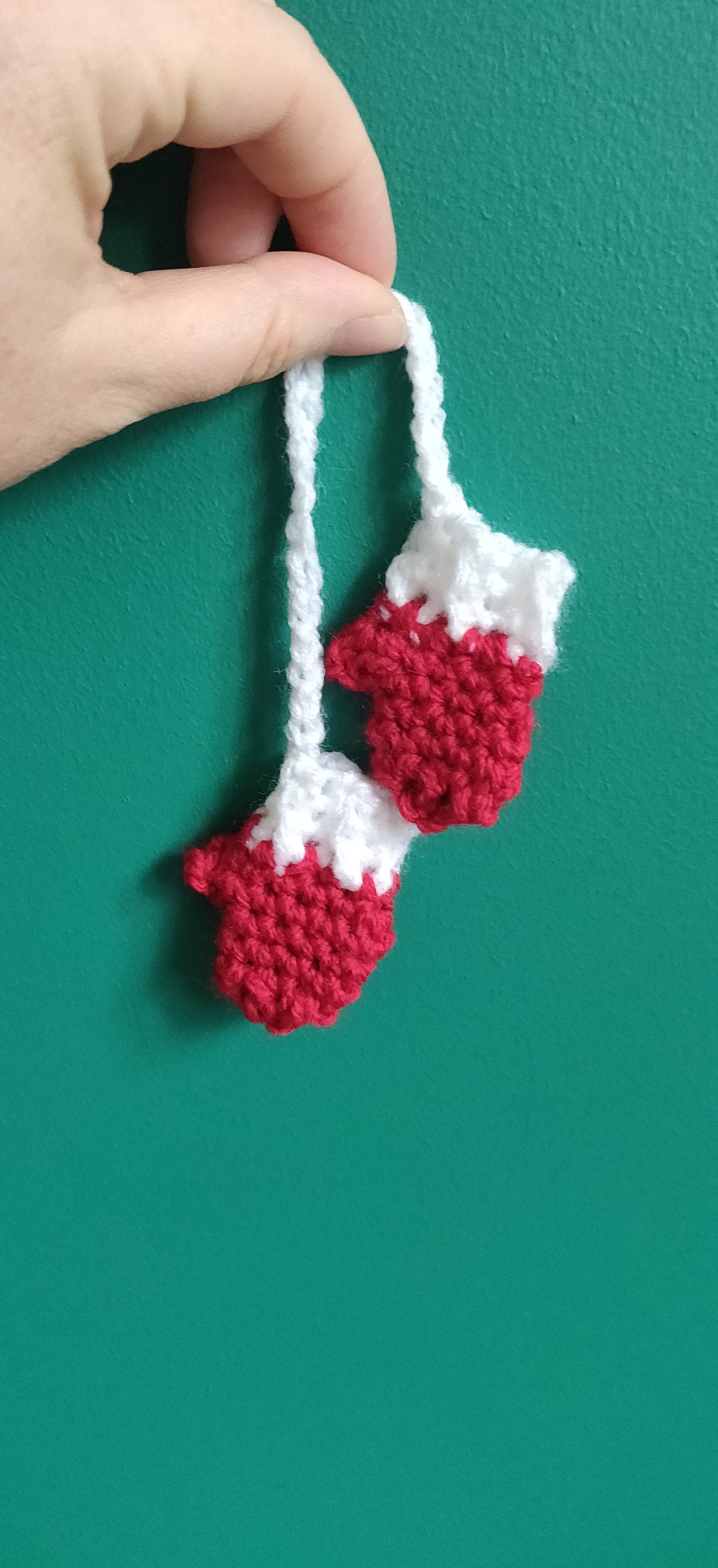 Crocheted Mini Mitten Christmas Ornament, Red and White