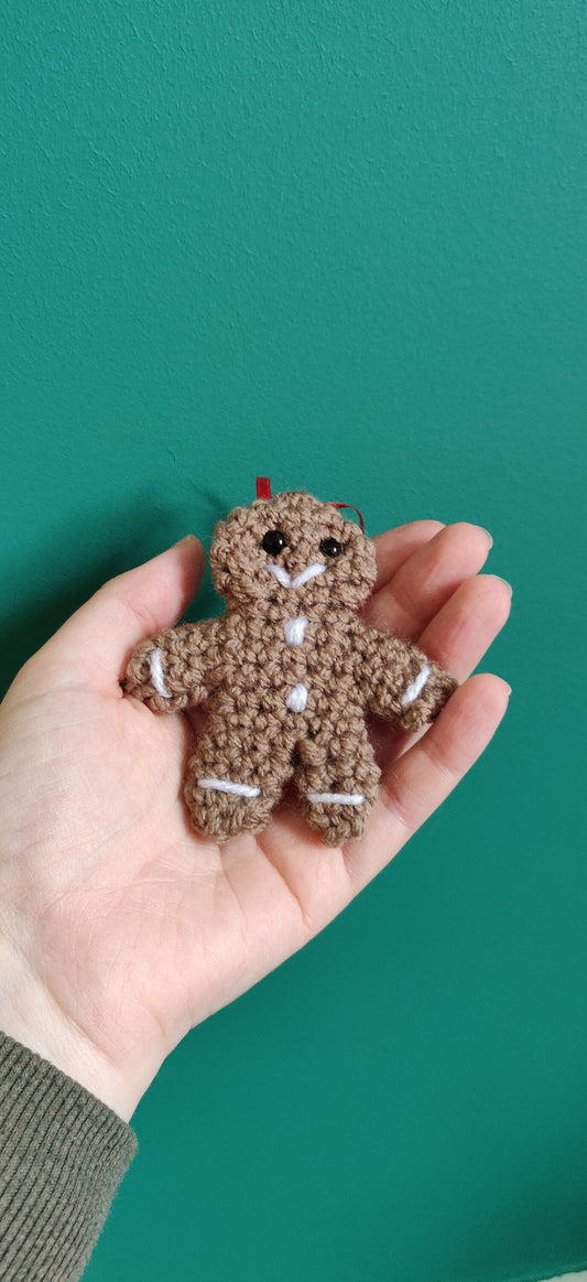 Crochet Gingerbread Man Christmas Ornament, Hand-Stitched Decor