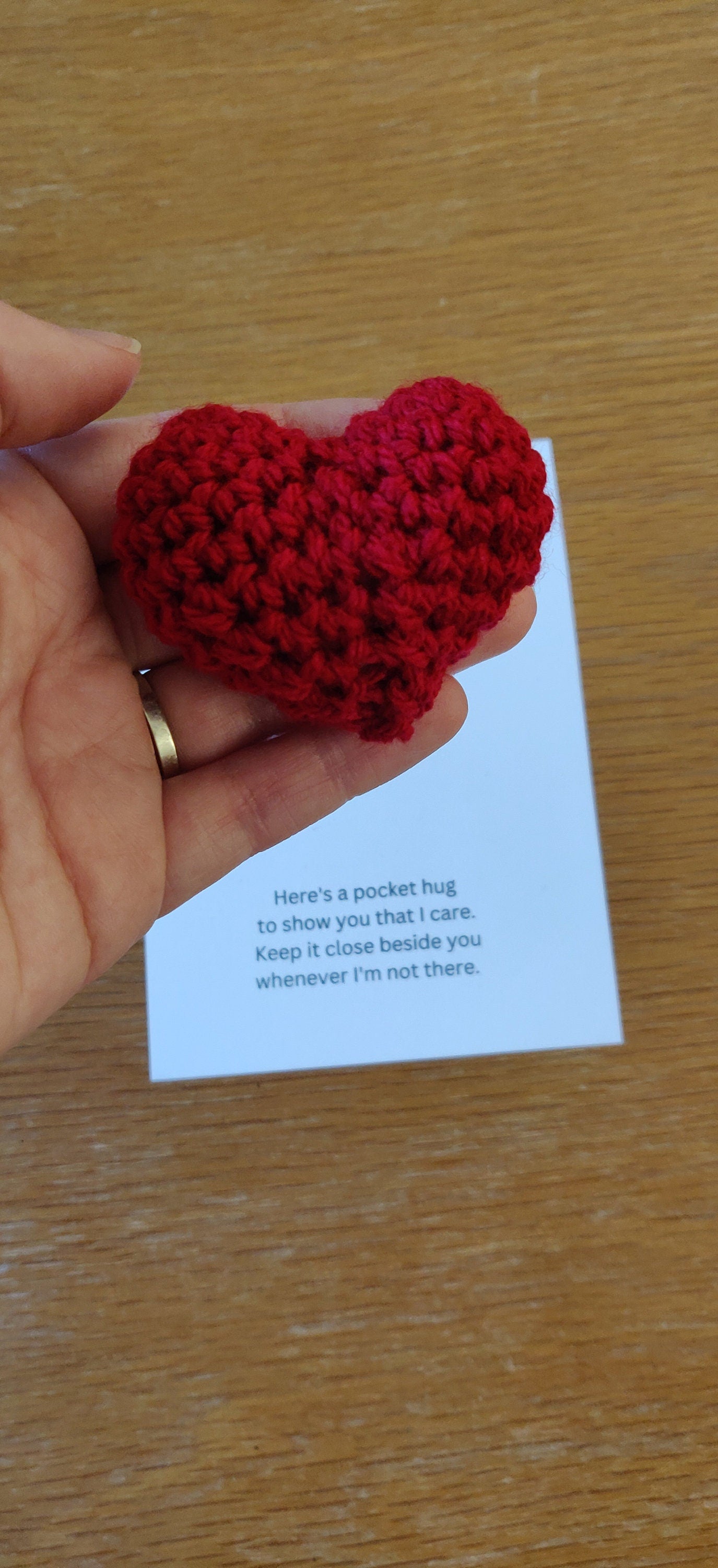 Crochet Pocket Hug, Red Heart Token, Thinking of You Gift