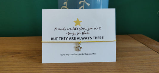 Star Charm Bracelet, Yellow Cord Friendship Gift