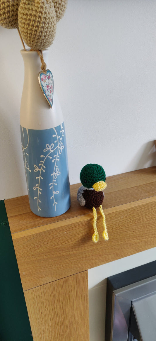 Crochet Mallard Duck Figurine: Shelf Sitter Ornament