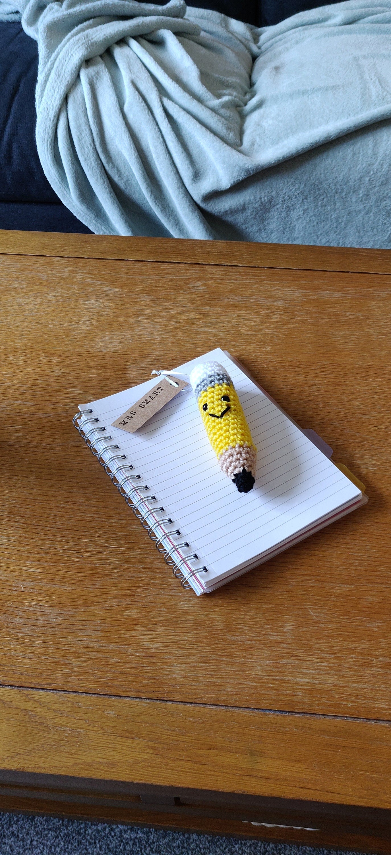 Crochet Pencil Teacher Gift, Writing Gift, Yellow Pencil with Personalized Gift tag, End of Term Gift, Tutor, First day of School Gift