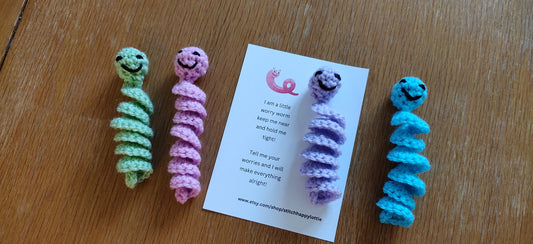 Crochet Worry Worm Pet: Anxious Gift with Poem Card