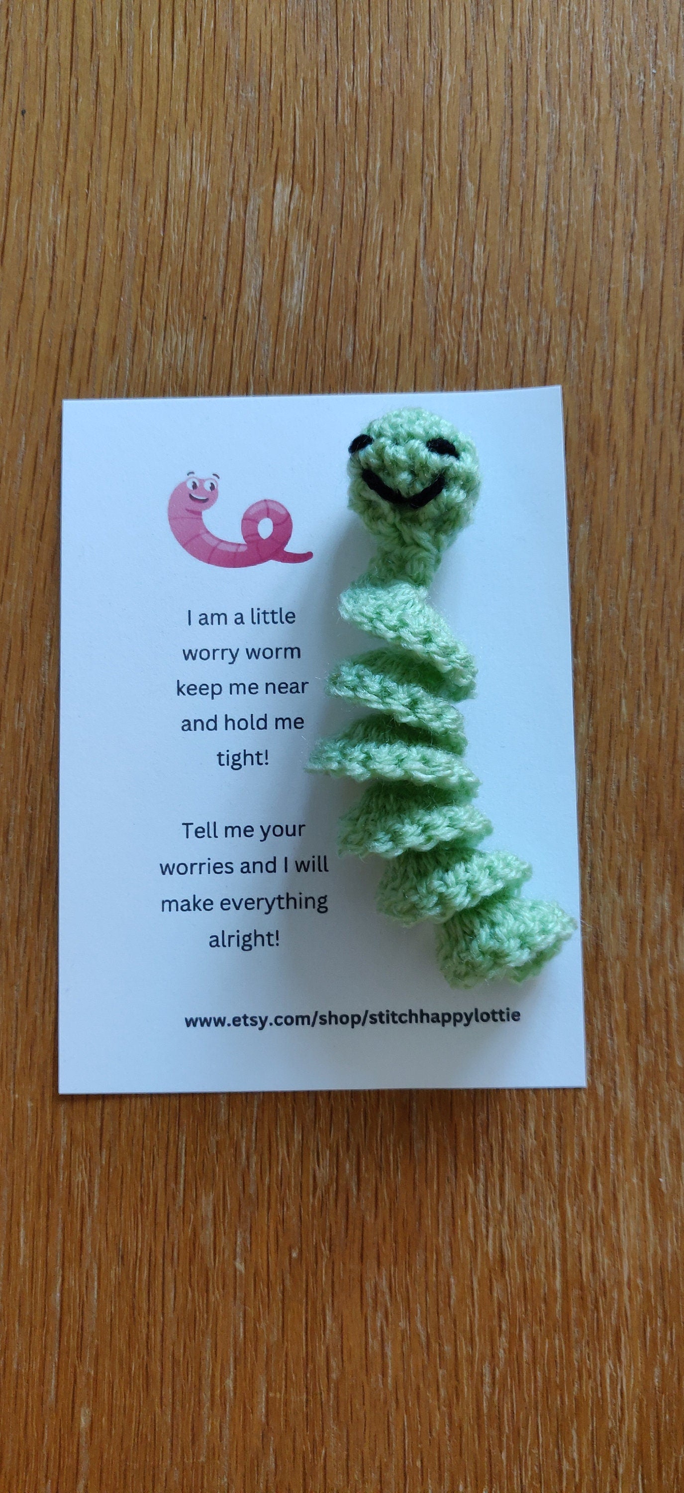 Crochet Worry Worm Pet: Anxious Gift with Poem Card