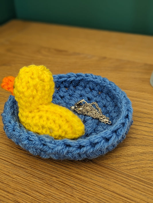 Crochet Duck Ring Dish, Handmade Trinket Holder
