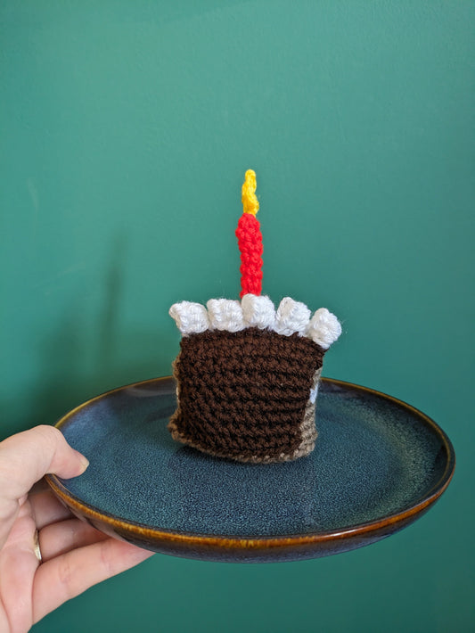 Chocolate Birthday Cake Slice Gift, Happy Birthday Candle Decor, Cake Prop, Crochet Play Food, Cupcake, Fun First Birthday Keepsake