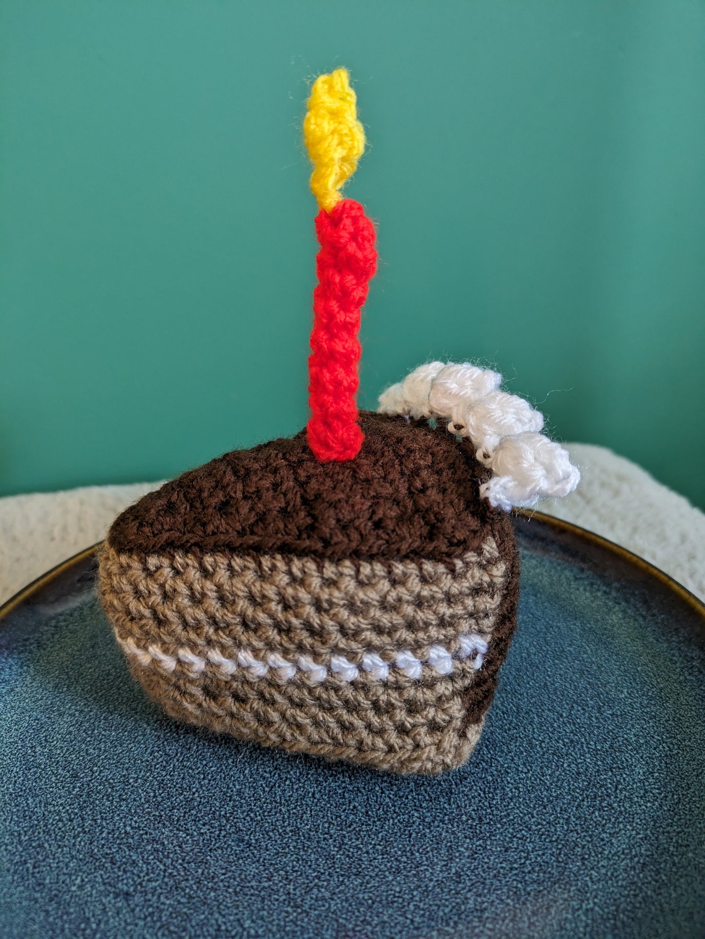 Chocolate Birthday Cake Slice Gift, Happy Birthday Candle Decor, Cake Prop, Crochet Play Food, Cupcake, Fun First Birthday Keepsake