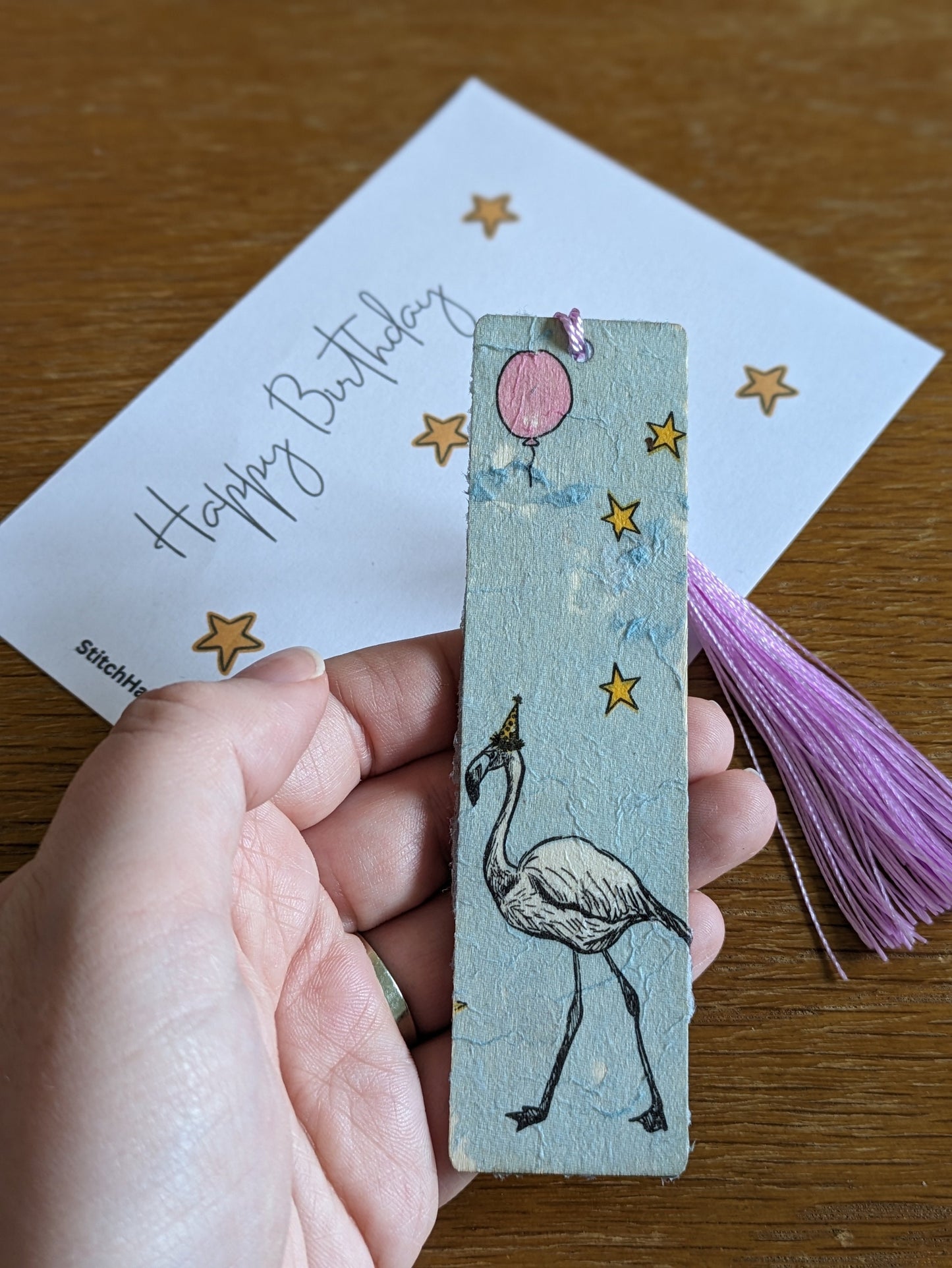 Birthday bookmarks, Elephant Bookmark, Party Hat Animals, Giraffe, Flamingo Birthday Gift, Fun, Cute Bookmark, Wooden Bookmark with Tassel
