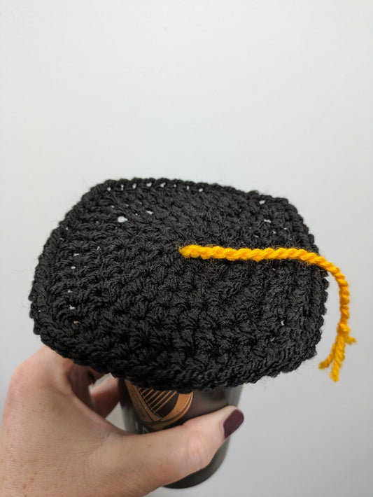 Crochet Graduation Cap Bottle Topper, Mortarboard Decor