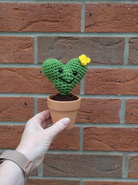 Crochet Heart Cactus in Terracotta Pot, Quirky Desk Buddy