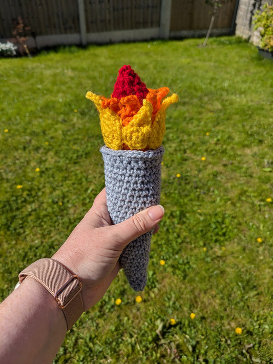 Olympic Torch Flame Decoration, Sports Party, Fun Dress Up, Costume, Paris 2024, Crochet Party Favour, Team GB, Olympic Games Fun
