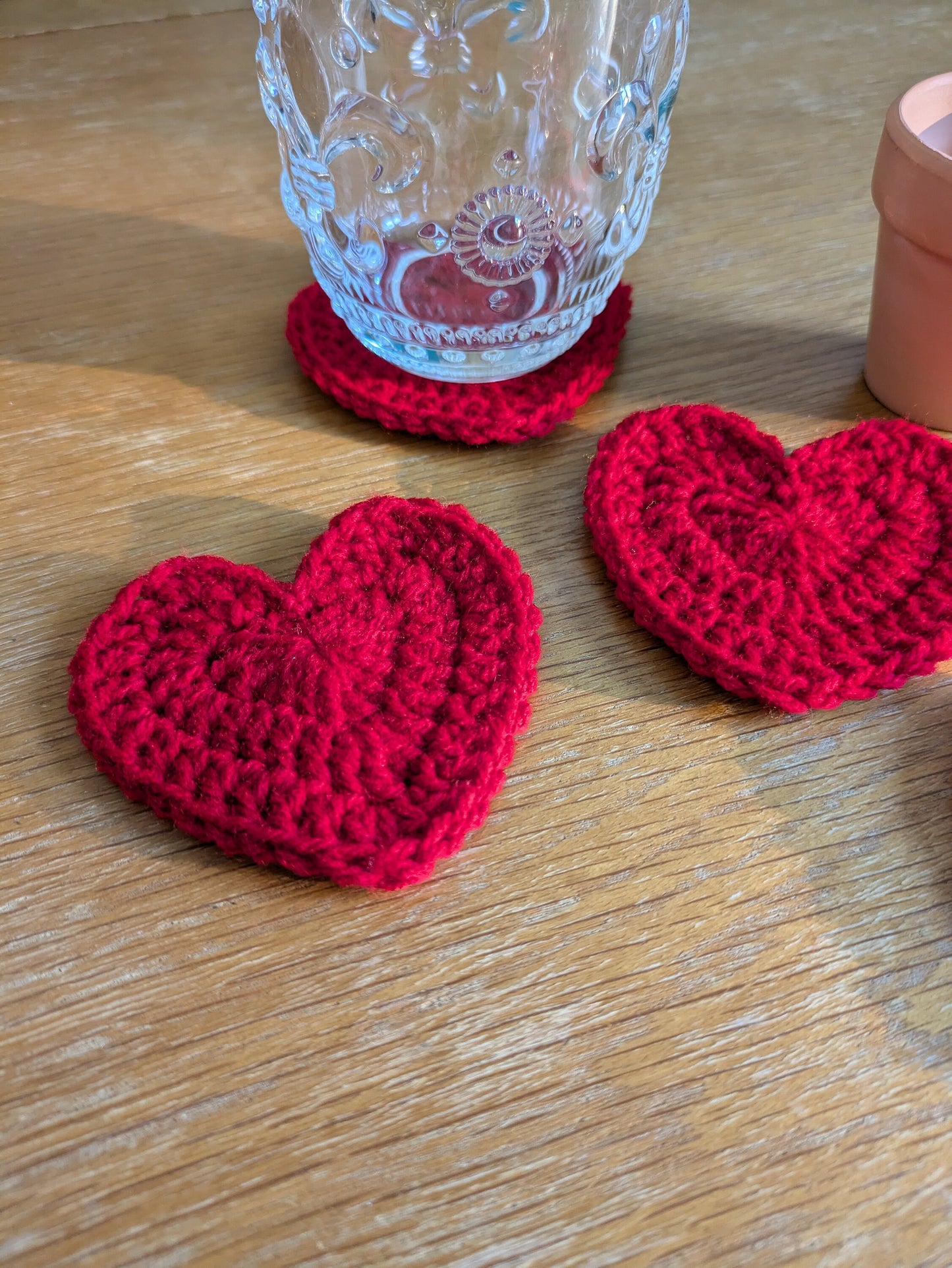 Heart Coasters, Crochet Red Rose Plant, Anniversary, Valentine Gift, Set of 4 or 6, Romantic Gift for Partner, Wife, Tableware Decorations