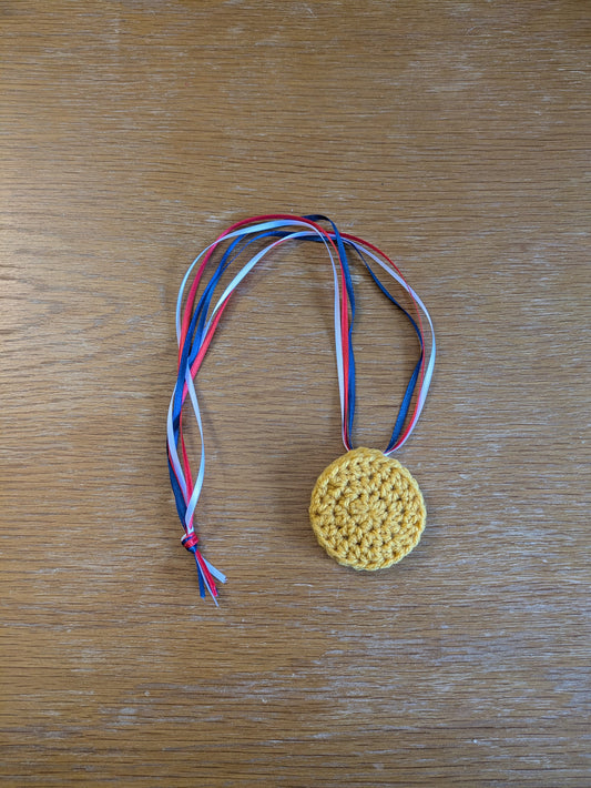 Crochet Gold Medal: Kids Sports Day Award with Ribbon