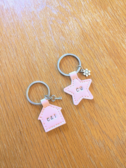Personalized Faux Leather Keychain: House or Star Charm, Custom Initials